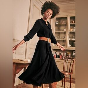 Sezane Lauretta Long Sleeve Midi Shirt Dress in Black Size FR 38 US 6